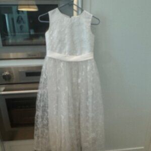 Girls White Formal Dress with Matching Head Piece/Crown Vail-Size 10